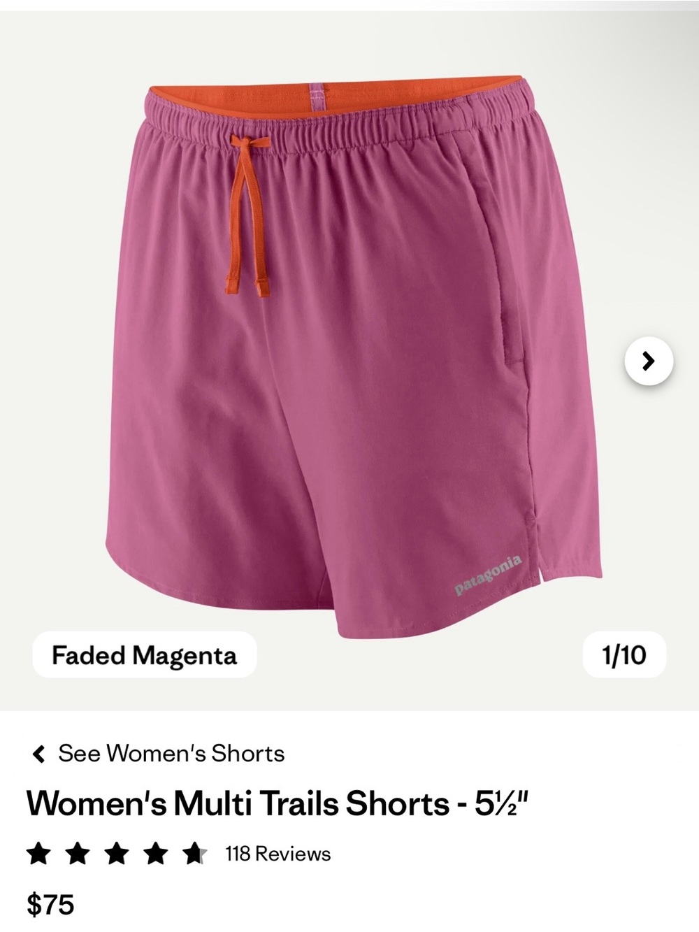 Patagonia Women’s Printed Multi Trail Shorts in Mauve and Rust - Picture 7 of 8